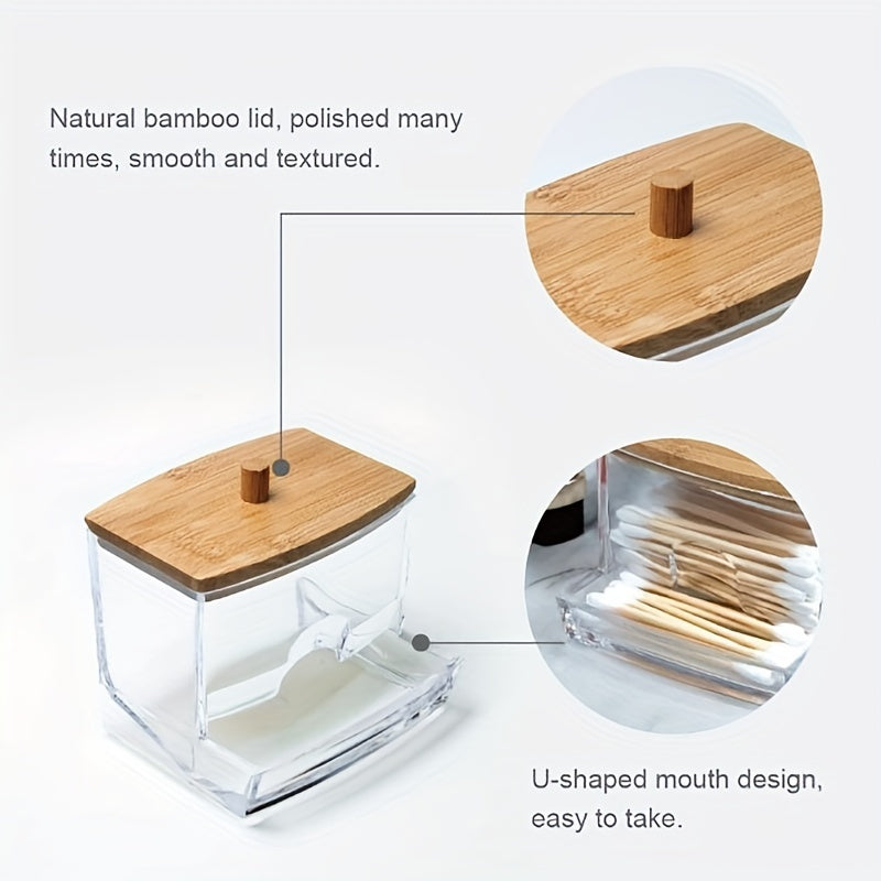 Acrylic Bathroom Swab Dispenser Set with Bamboo Lids for Home Organization