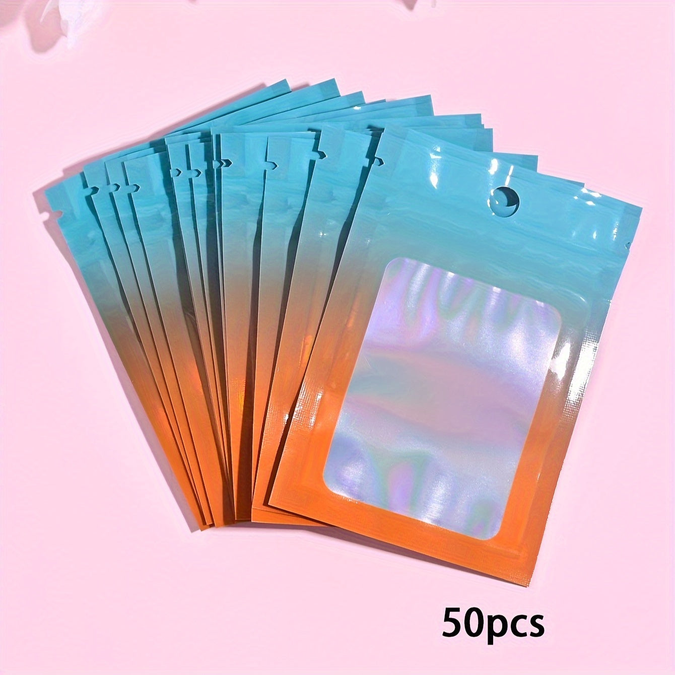 50 Pieces Laser Pearlescent Self-Sealing PE Bags for Jewelry Wedding Party Reusable Dustproof 10x7cm