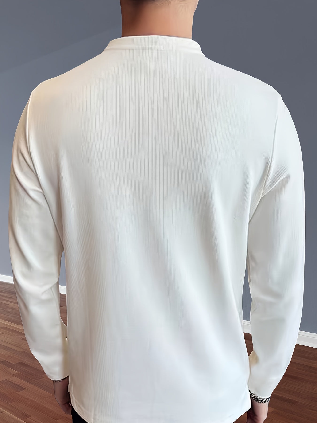 Men's V-Neck Long Sleeve T-Shirt Polyester Blend Solid Breathable Casual Spring Fall