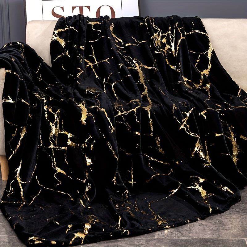 Bronzing Marble Print Flannel Blanketi - 1 Dona, Yumshoq va Issiq O'rash Blanketi, Uxlash, Divan, Sofada, Ofisda, Yotoqda, Kampingda va Sayohatda foydalanish uchun
