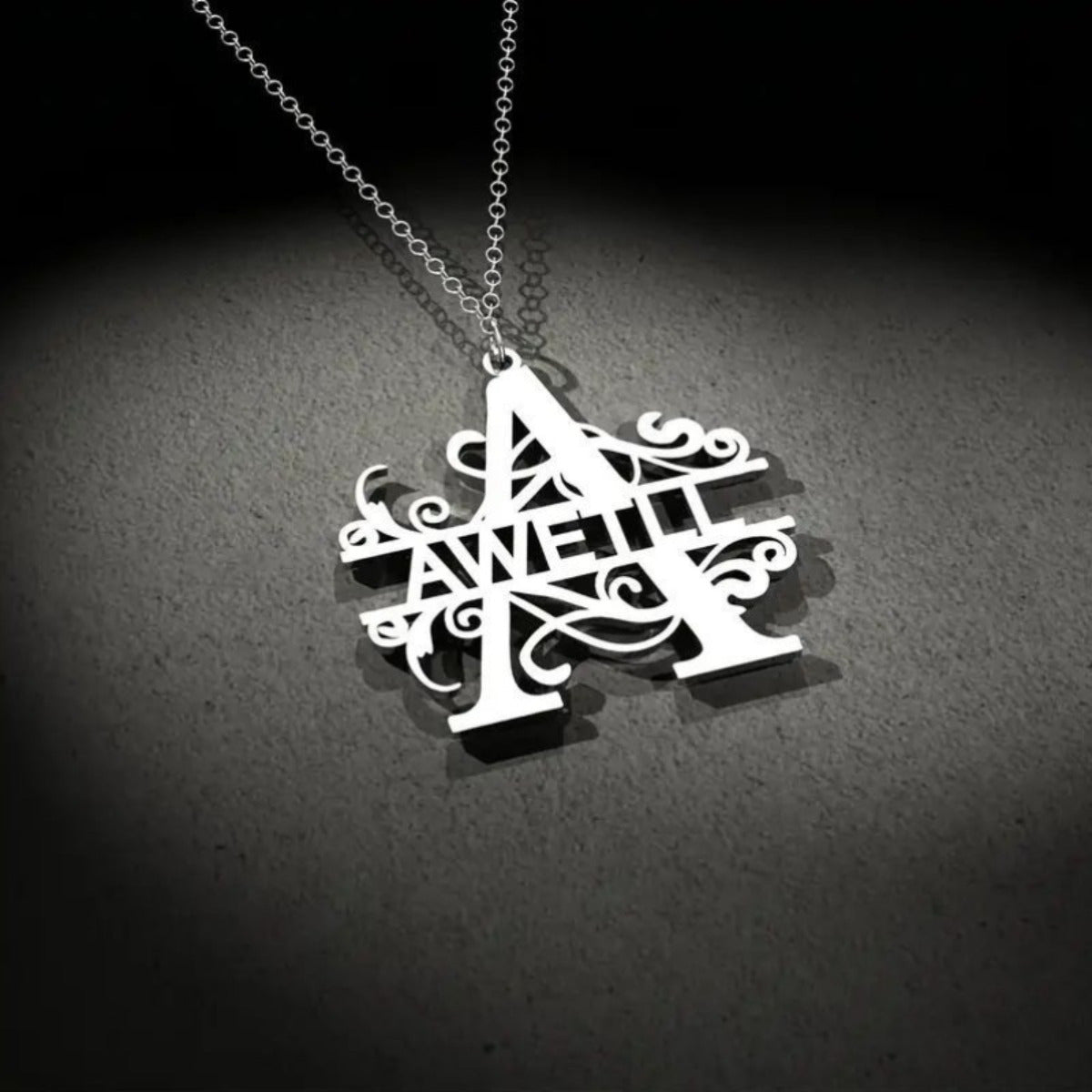 Personalized Initial Pendant Necklace Stainless Steel 18K Gold Plated Family Name Wreath