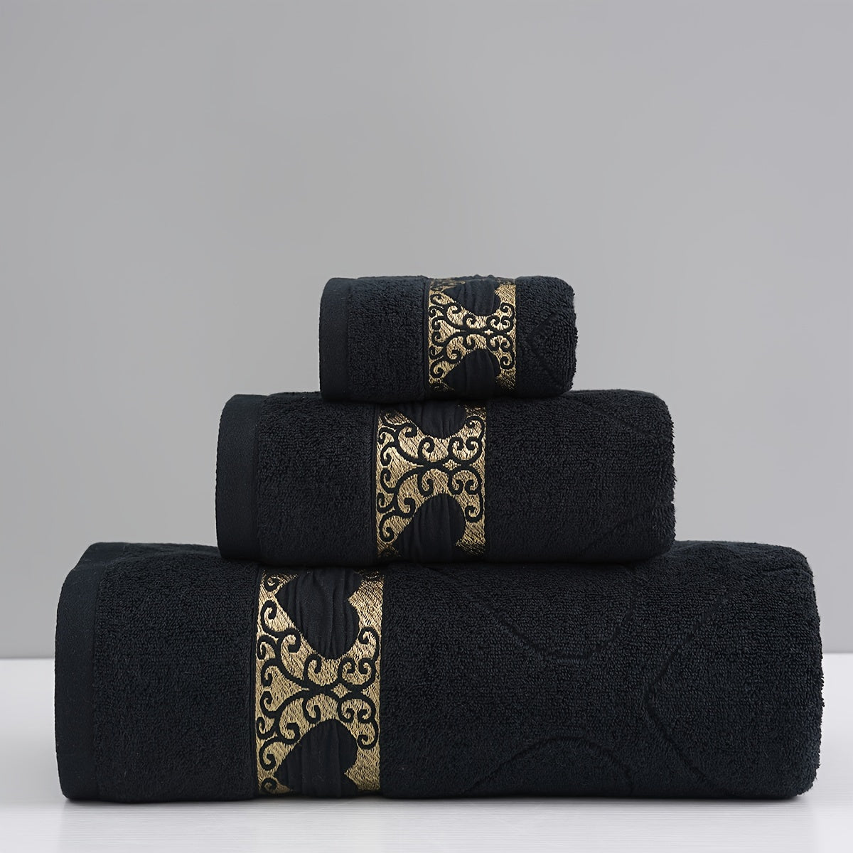 Cotton Jacquard Towel Set 3 Pieces Includes Washcloth Hand Towel Bath Towel Absorbent Quick-Drying Soft
