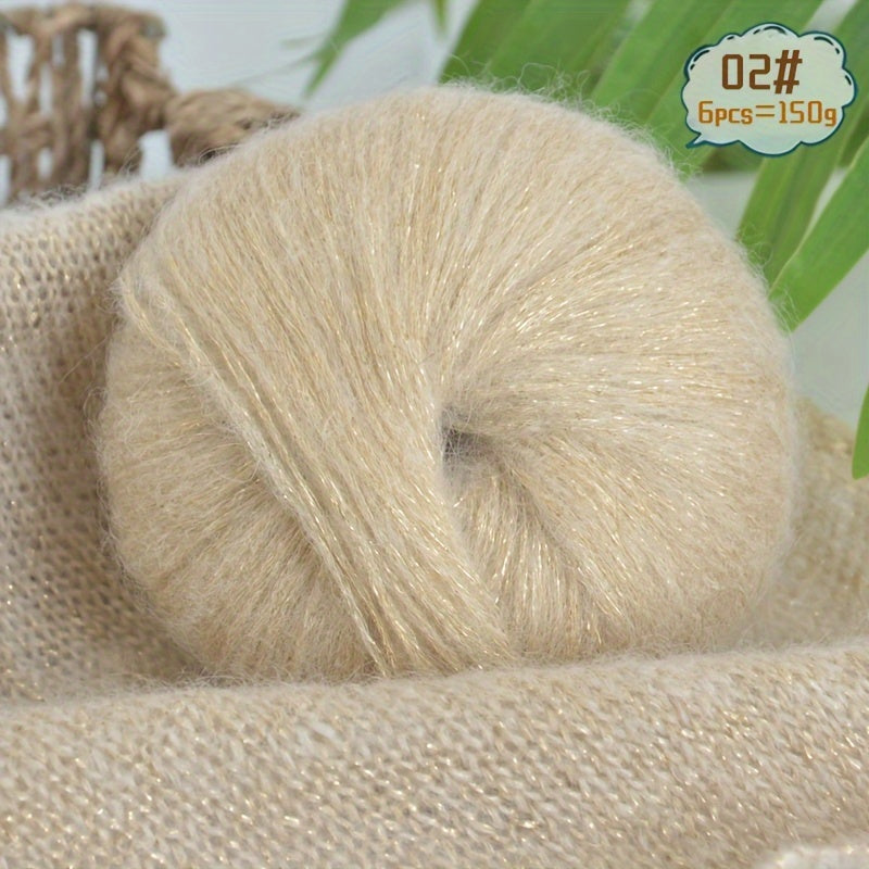 6-to'plam mohir paxta mohair ipi, tikish va makrame uchun, ko'p rangli gradient, 150G