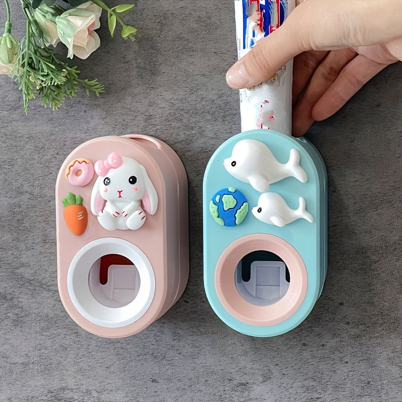 Dispensador de pasta de dientes con forma de conejo bonito, montado en la pared, sin necesidad de electricidad, accesorio para baño infantil