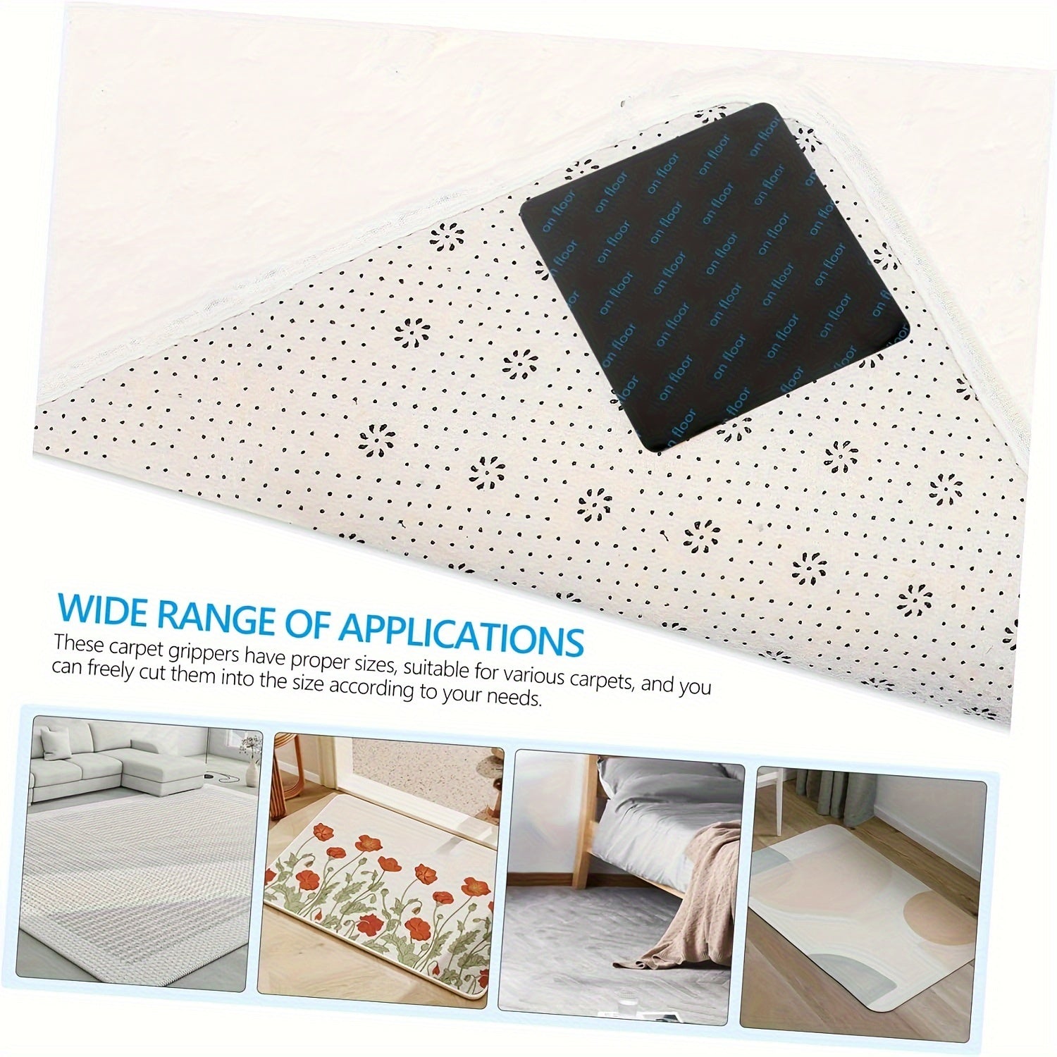 Black Non-Slip Carpet Mat for Hardwood Floors Reusable Washable Grips