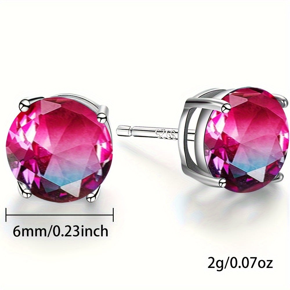 Sterling Silver Tourmaline Earrings for Women and Teens 6-8mm Multi-Colored Gemstones
