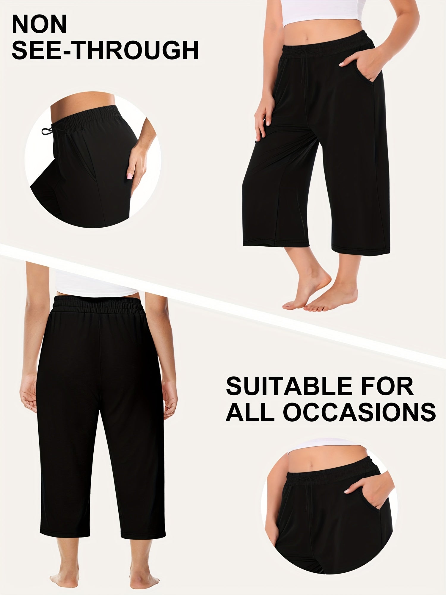 Pantalones capri de tiro alto y gran elasticidad de talla grande con bolsillos para yoga y casual