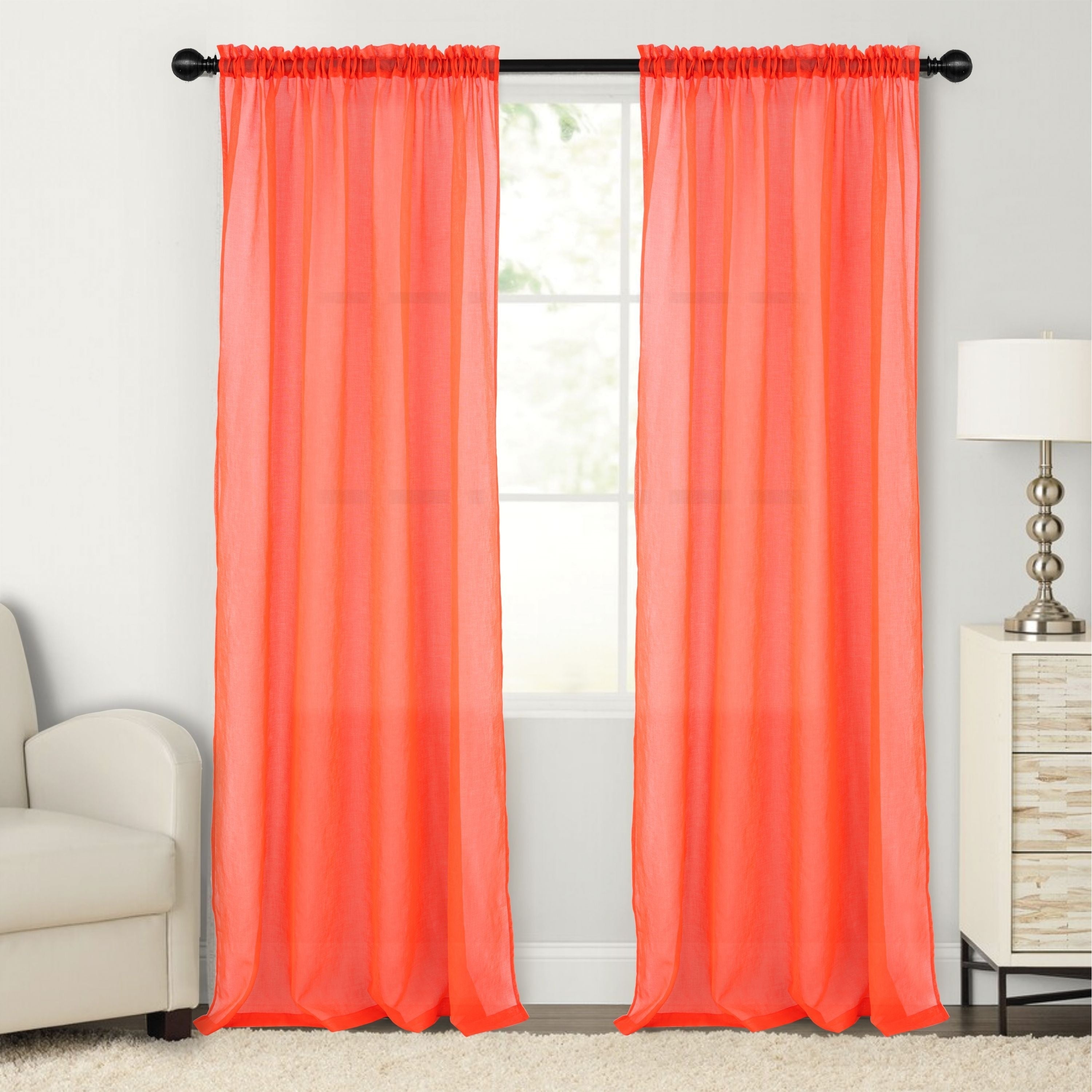 Two Pieces Solid Color Sheer Curtains with Rod Pockets for Bedroom or Living Room