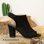 Women's Summer Slip-On Chunky Heel Shoes with Ankle Strap and Peep Toe