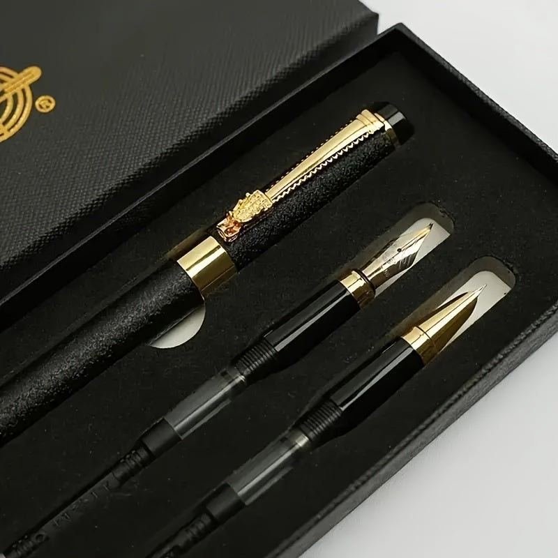 Luxury Pen Set with Ergonomic Metal Pens, Medium Rhodium Tips for Calligraphy and Office Use