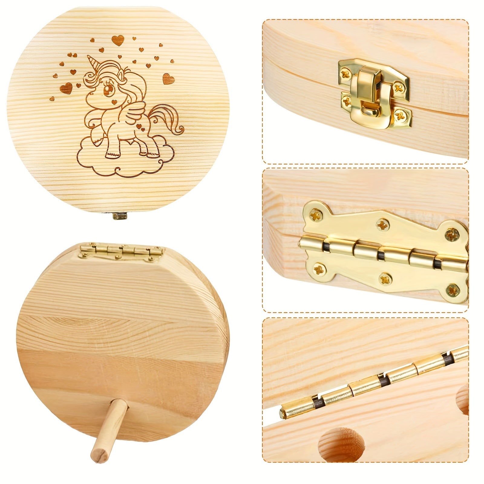 Wooden Unicorn Jewelry Box for Girls with Storage Compartment and Tweezers