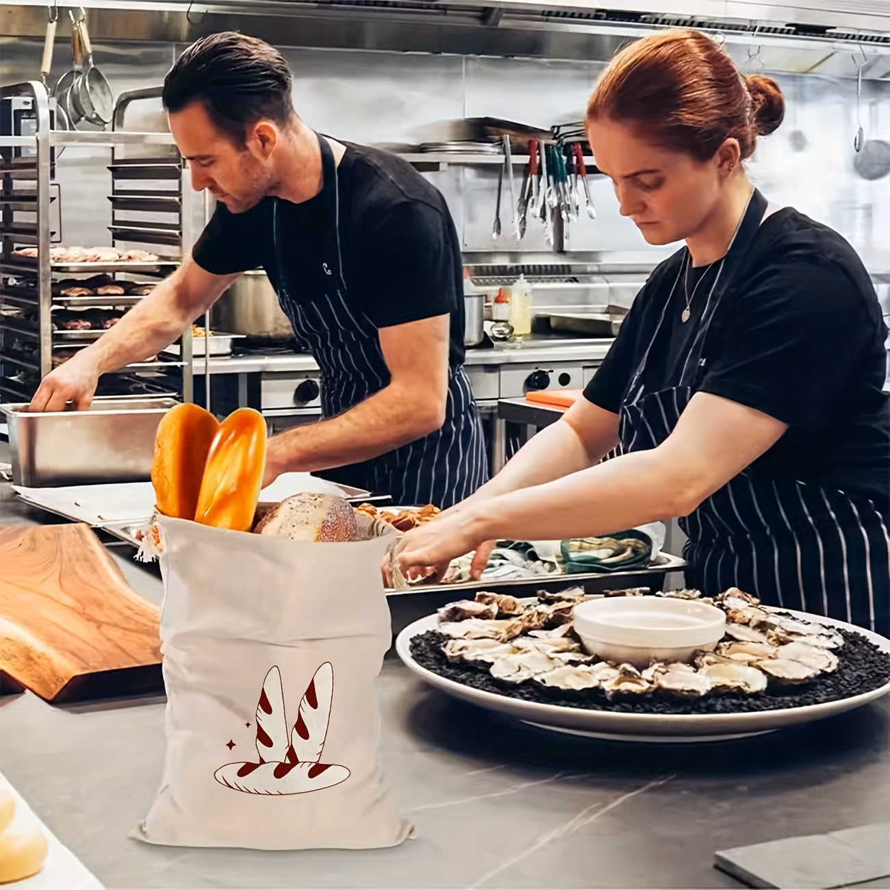 Bolsa reutilizable de lino para pan artesanal, almacenamiento ecológico y seguro para alimentos