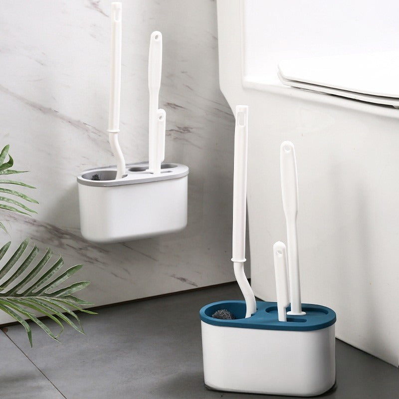 Wall-Mounted Plastic Toilet Brush Set with Holder for Home Use