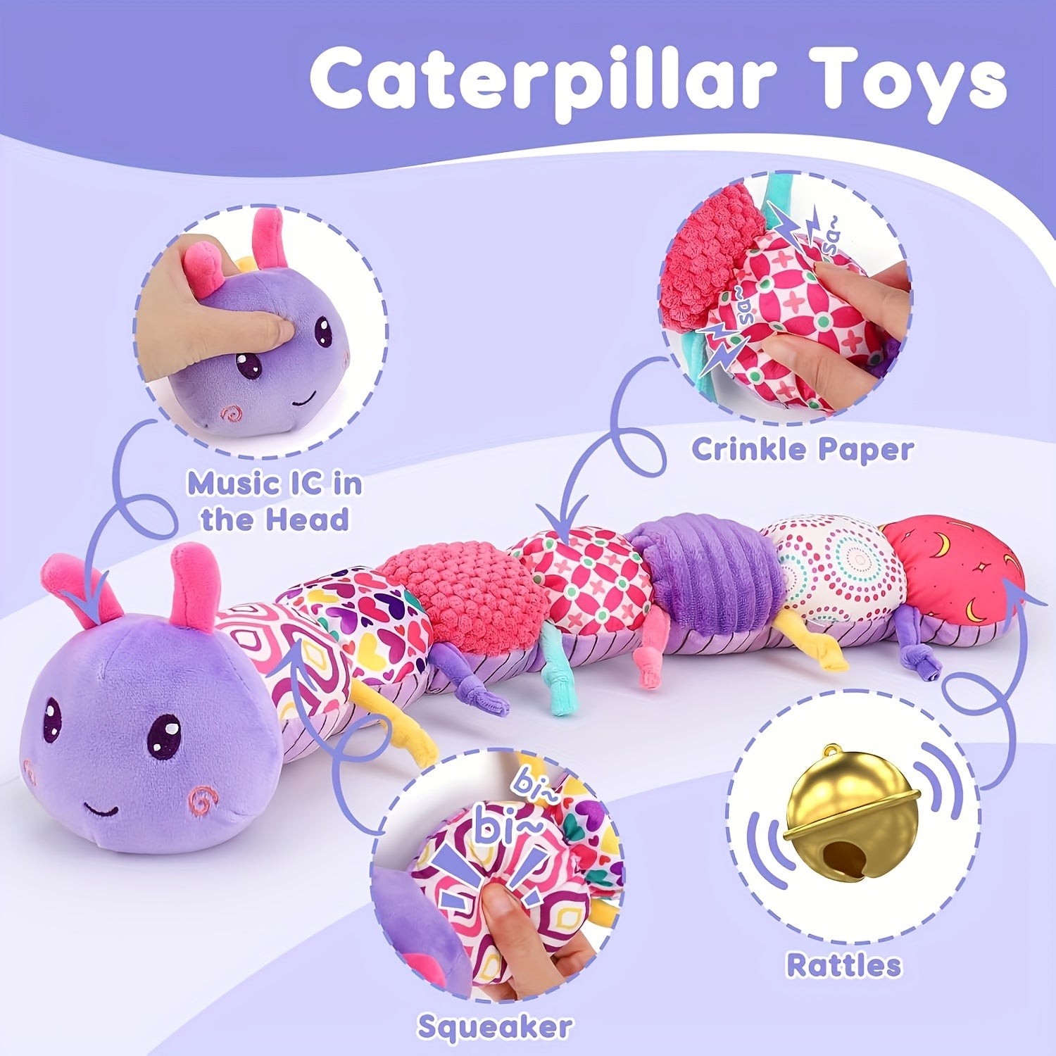 Kichkina yumshoq o'yinchoq, 0+ oylik chaqaloqlar uchun, ko'p rangli polyester, chayqash va krinkle sezgir o'yinchoq