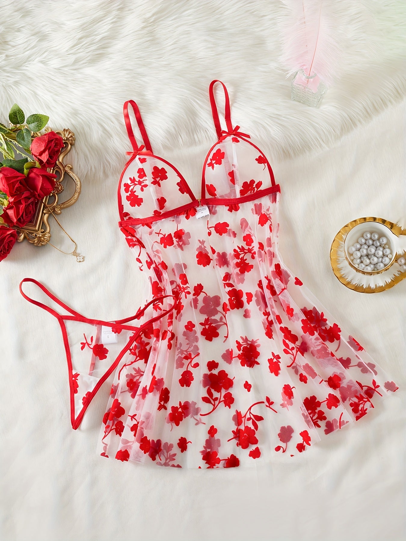 Women's Plus Size Sheer Mesh Lingerie Set Sleepwear Nightgown Robe