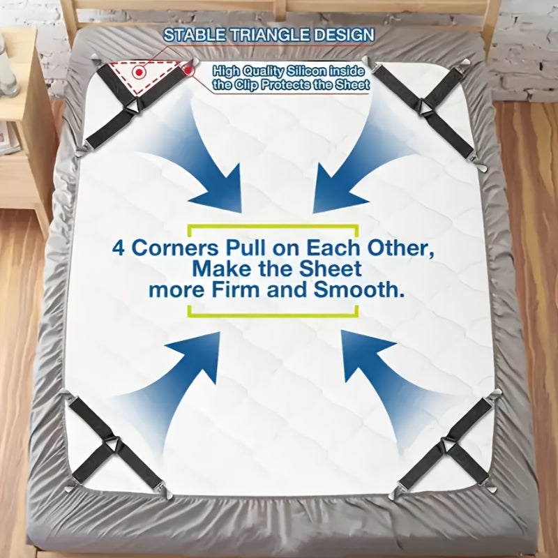 Set of 4 Black Nylon Elastic Bands with Non-Slip Grips for Bedding and Tablecloths