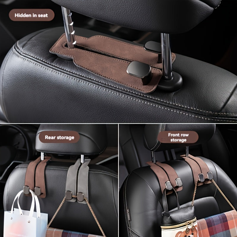 Universal Faux Leather Car Seat Headrest Hooks with Concealed Metal Slots