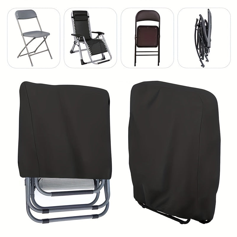 Outdoor Polyester Folding Chair Cover UV-Resistant All-Season Black with Drawstring