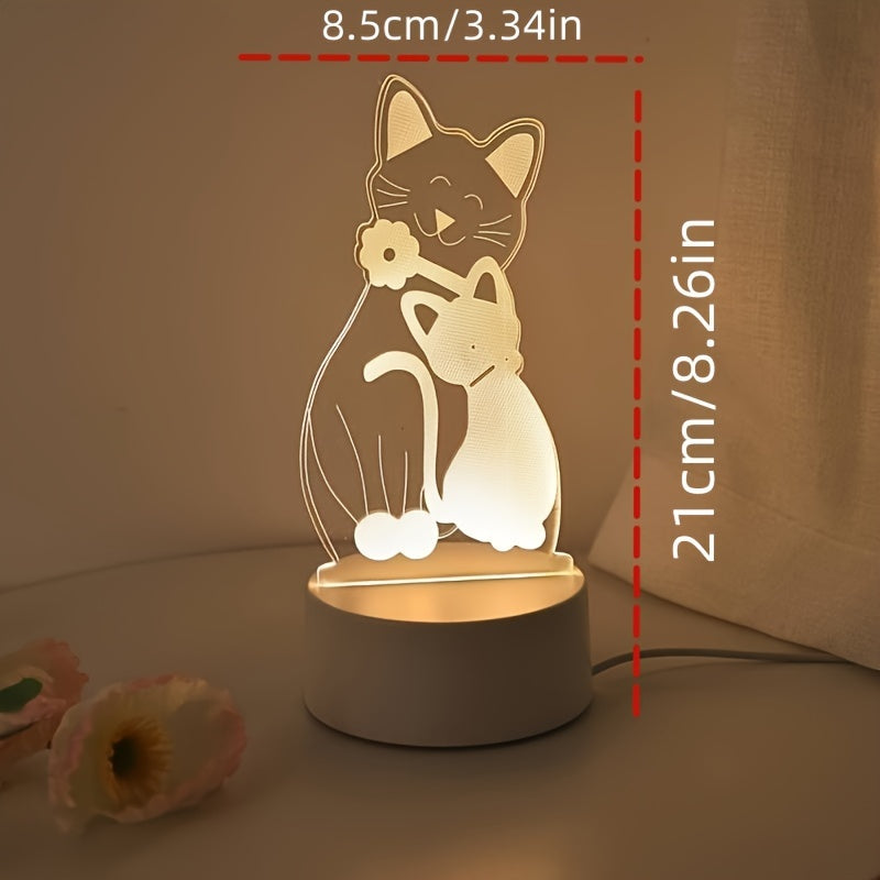 Luz nocturna ajustable para gatos con pantalla de vidrio Art Deco, alimentada por USB, tema animal, regalo