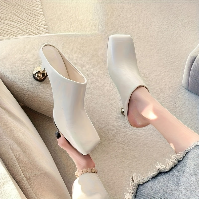 Women's White Summer Mules Synthetic Round-Toe Casual Dress Shoes