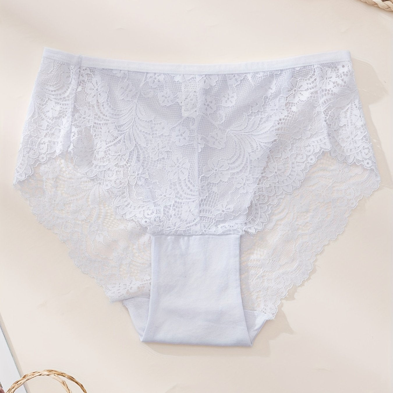 Women's Lace Cut-Out Briefs Breathable Polyamide Knit Solid Color Lingerie