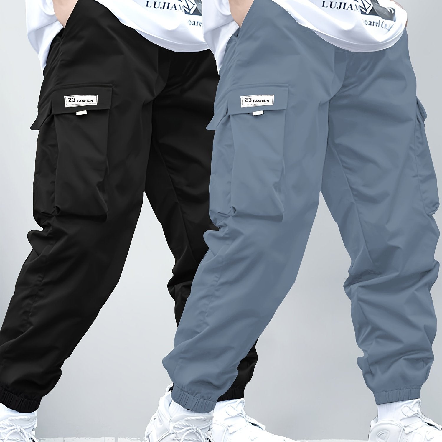 Boys Cargo Pants with Elastic Waist and Multi-Pocket Design in Durable Polyester for All Seasons