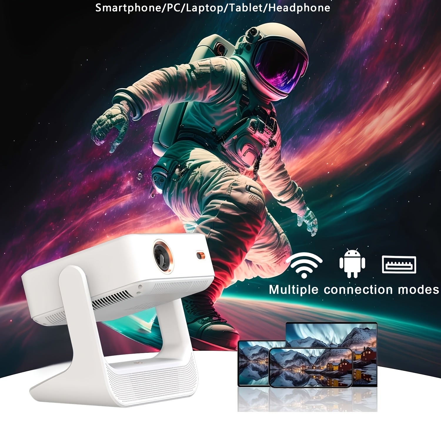 8-Inch Smart 4K Support Projector With HD 1080P, Android 12, WIFI6