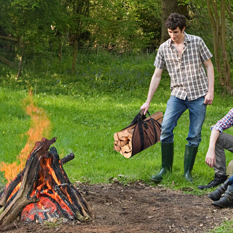 Sturdy Canvas Firewood Carrier with Handles, Portable Log Tote, Indoor Fireplace Storage