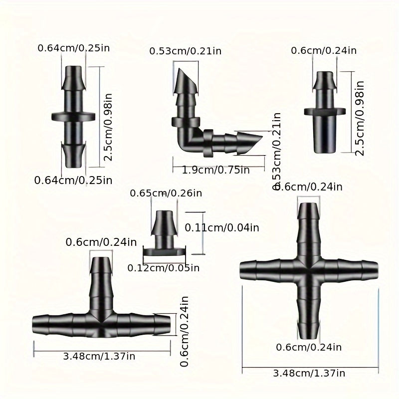 300pcs Drip Irrigation Kit 1/4 Inch Barbed Connectors for Gardens Greenhouses