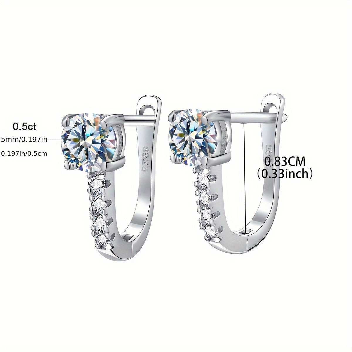 Sterling Silver U-Shaped Earrings with 1CT Moissanite for Weddings and Gifts