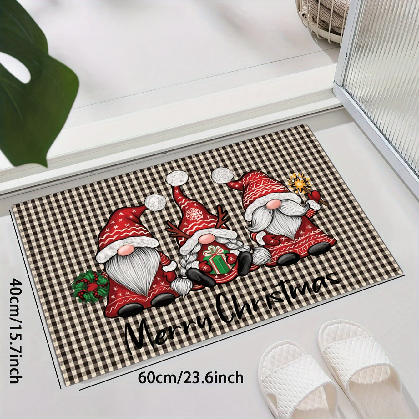 Alfombra de suelo de cristal y terciopelo con Santa Claus de Navidad para sala de estar, dormitorio, cocina y exterior