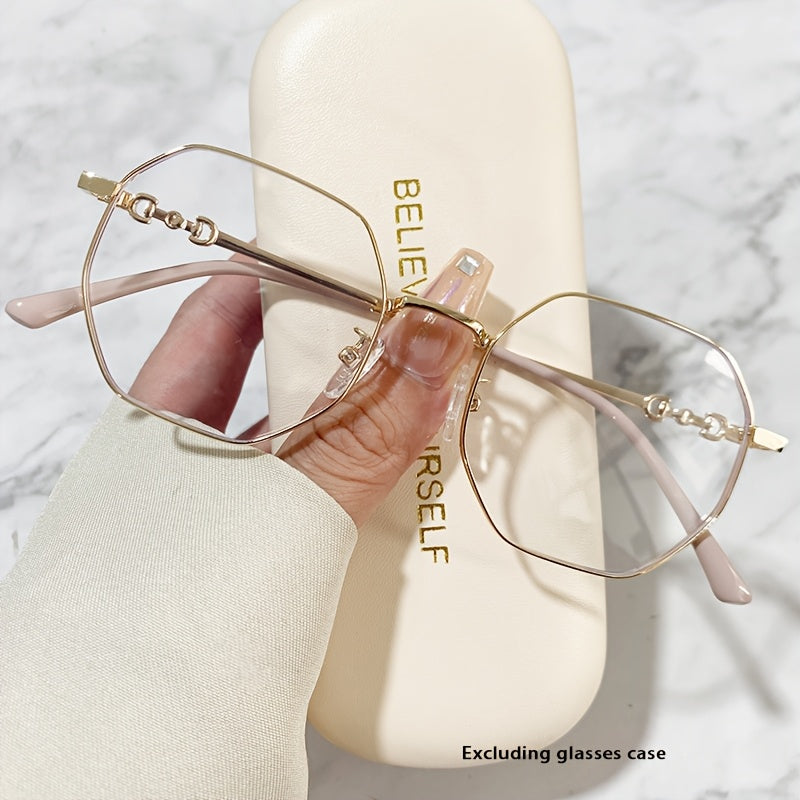 Polygonal Gold Metal Eyeglasses Frames with Flat Lenses for a Natural Look