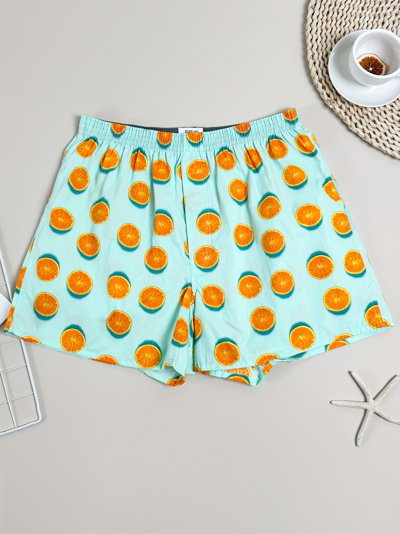 Men's Cotton Boxer Briefs with Fruit Print Breathable Comfortable Casual Underwear
