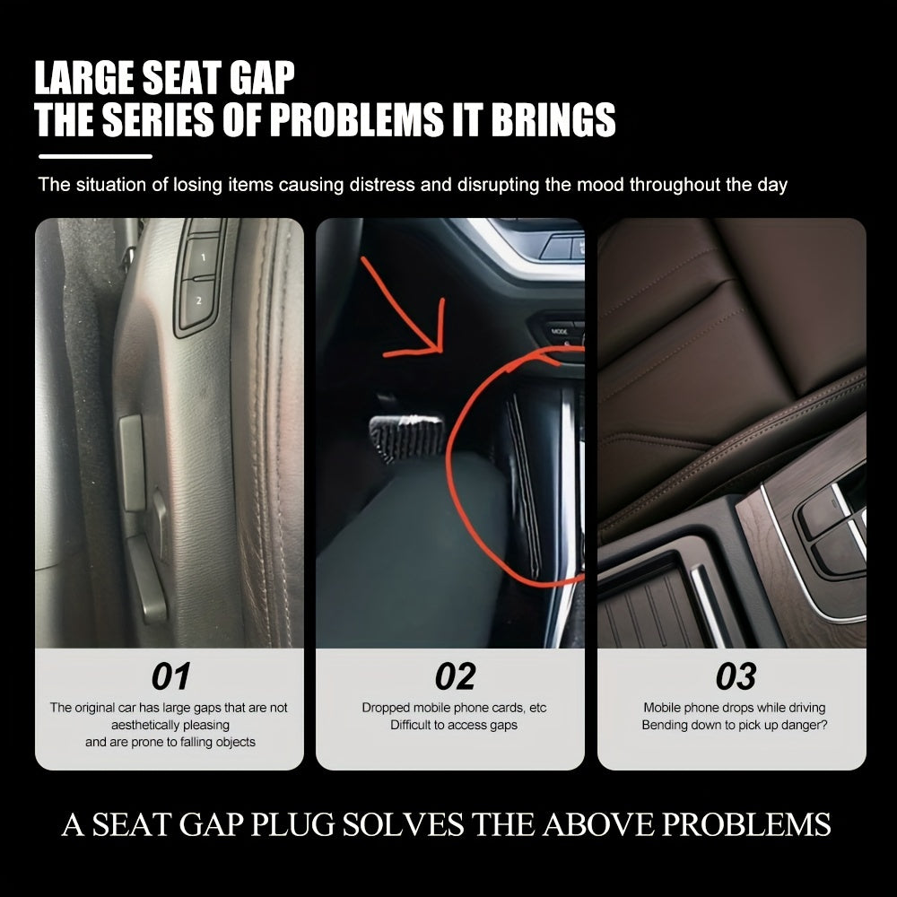 2pcs Car Seat Gap Fillers Black with Phone Card Slots Organizers