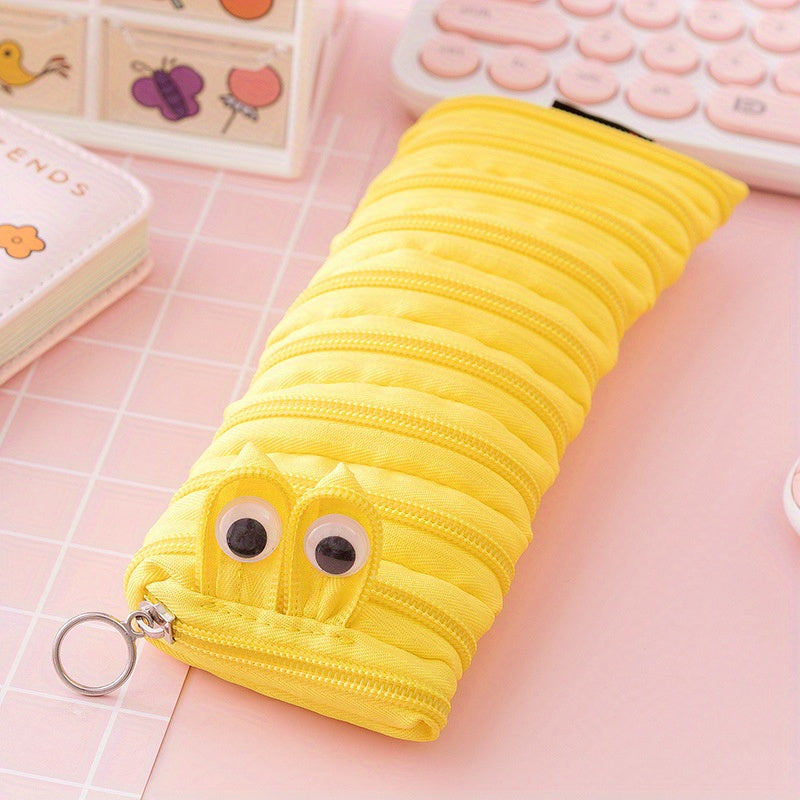 Cute Caterpillar Pencil Case with Large Capacity for Students and Makeup Storage