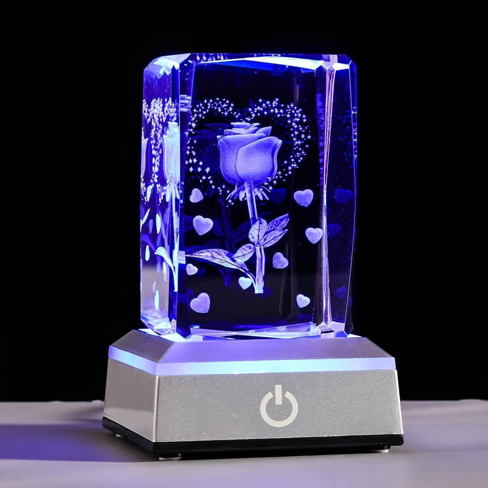 3D Butterfly Rose Crystal Night Light LED Base Bedroom Decor Gift for Women 8cm