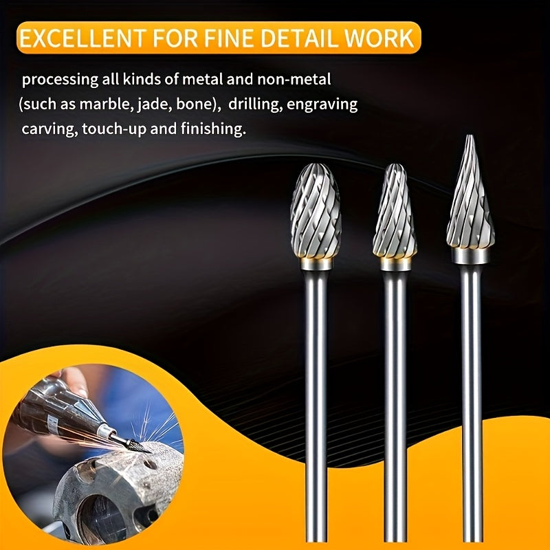 10pcs Tungsten Steel Rotary File Set for Metal Wood Plastic Jade Grinding Polishing Carving