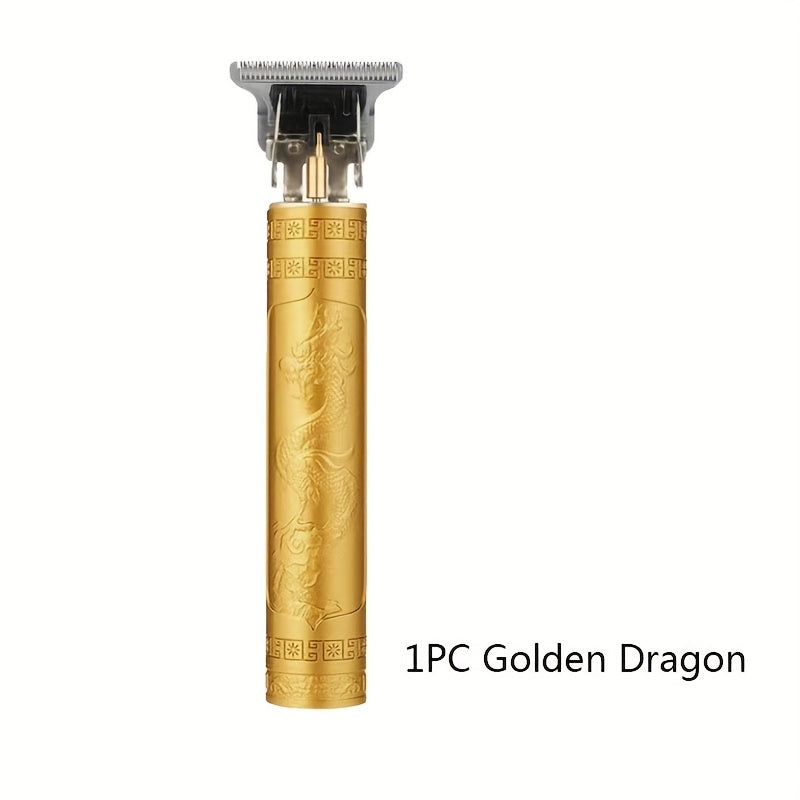 Cortapelos eléctrico para hombres dorado con diseño de dragón, recargable por USB, batería de litio