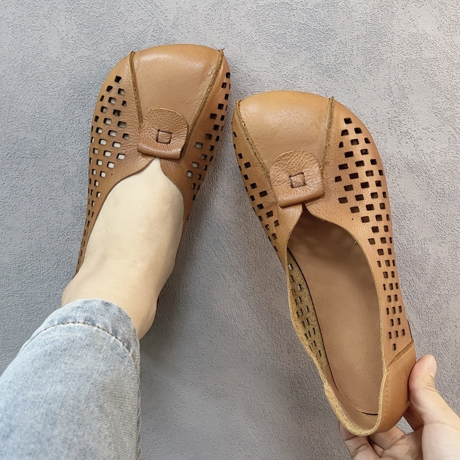 Women’s Brown Leather Loafers Casual Comfortable Soft Sole Rubber Base