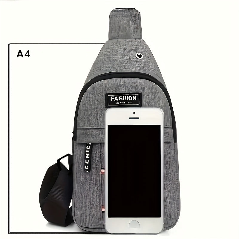 Men's Black Oxford Sling Bag with Adjustable Strap and Multiple Compartments