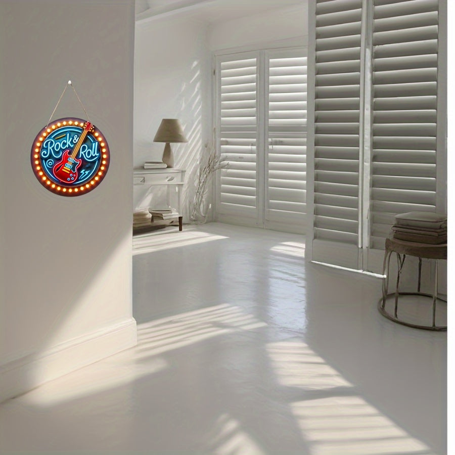 Neon Rock Light Wooden Wall Art for Bars Cafes Music Decor