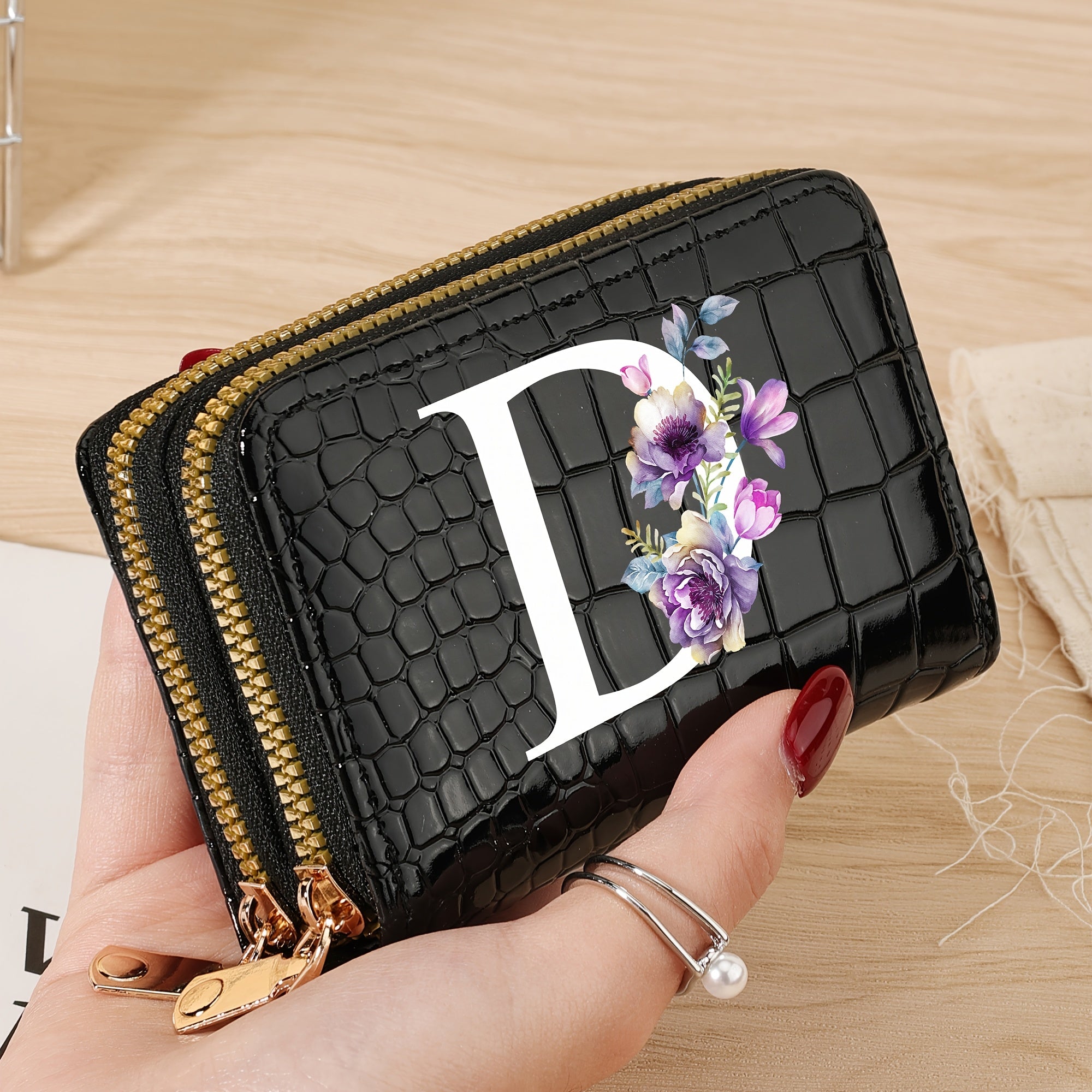 Minimalist Floral Credit Card Holder with Zipper Coin Purse for School and Back-to-School Supplies