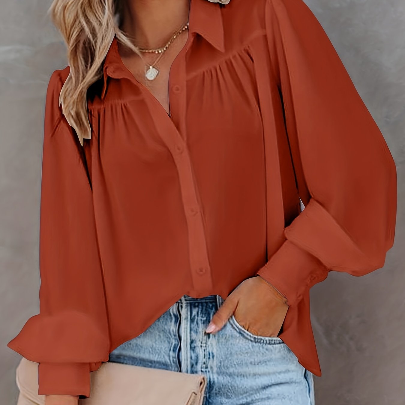 Women's Plus Size Long Sleeve Stretch Polyester Button-Up Shirt for Lounge and Outings