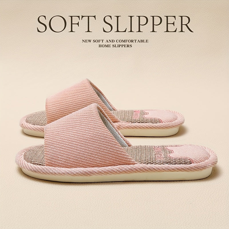 Женские льняные тапочки с мультяшным дизайном, дышащие, нескользящие, домашняя обувь