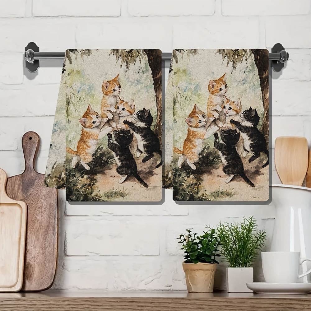 Ultra Plush Kitchen Towels with Kittens Design, Absorbent, Machine Washable 40x60 cm