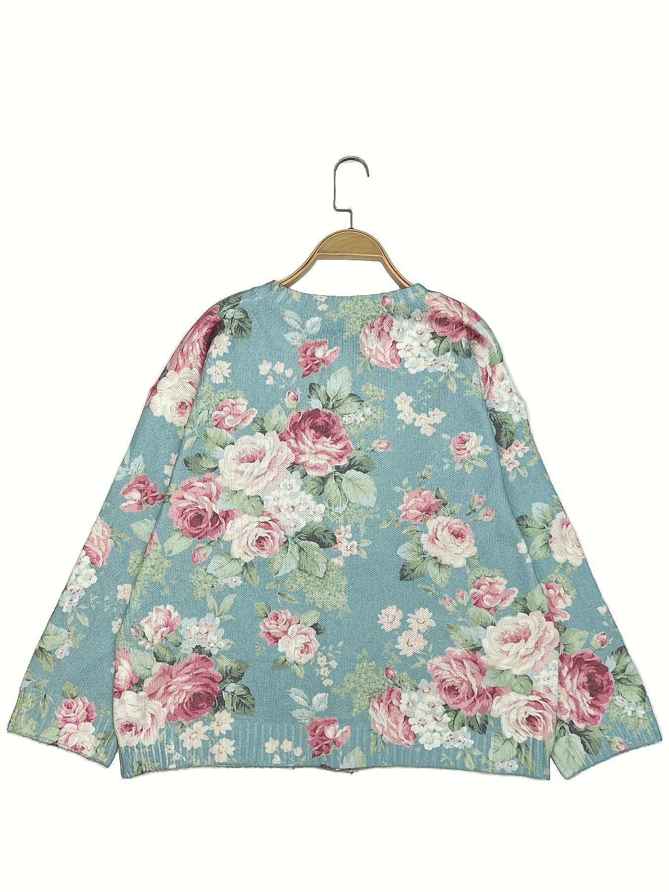 Plus Size Women's Floral Print Cardigan Lightweight Spring Autumn Open Front Sweater