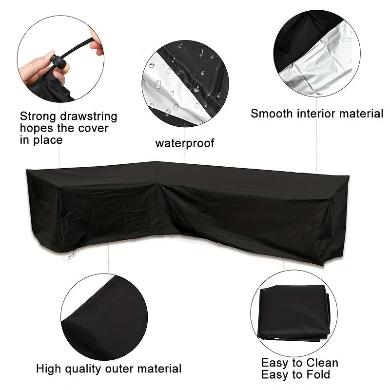 L-Shaped Outdoor Sofa Cover Waterproof Patio Furniture Protector Black Drawstring