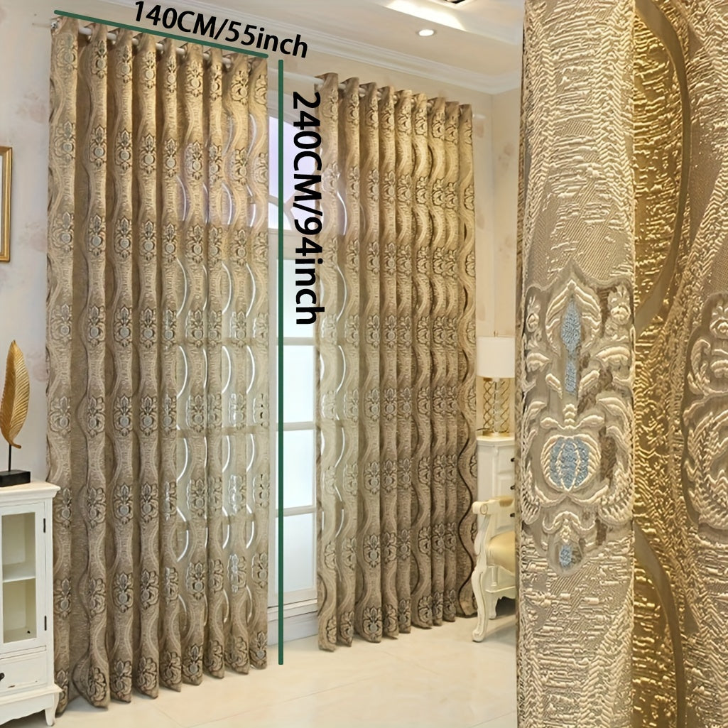 Cortinas retro de jacquard estilo europeo con ondas para dormitorio, sala de estar, oficina y cocina, 1 pieza