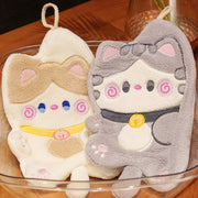 Cat-Shaped Coral Fleece Hand Towel Beige White Gray Quick-Drying Absorbent Kitchen Bathroom Bedroom