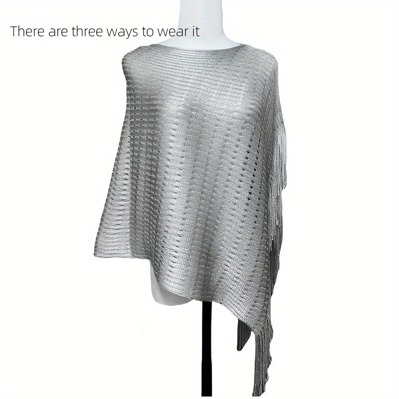 Gold Shawl with Webbed Fringe Versatile for Evening Events and Sun Protection